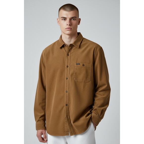 Mens O’Neill Casual Button-up Shirt Tan Khaki Preppy Fall Winter Fashion - Picture 1 of 7